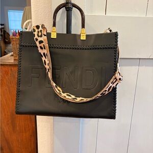 Fendi Black Tote with Leopard Print Strap